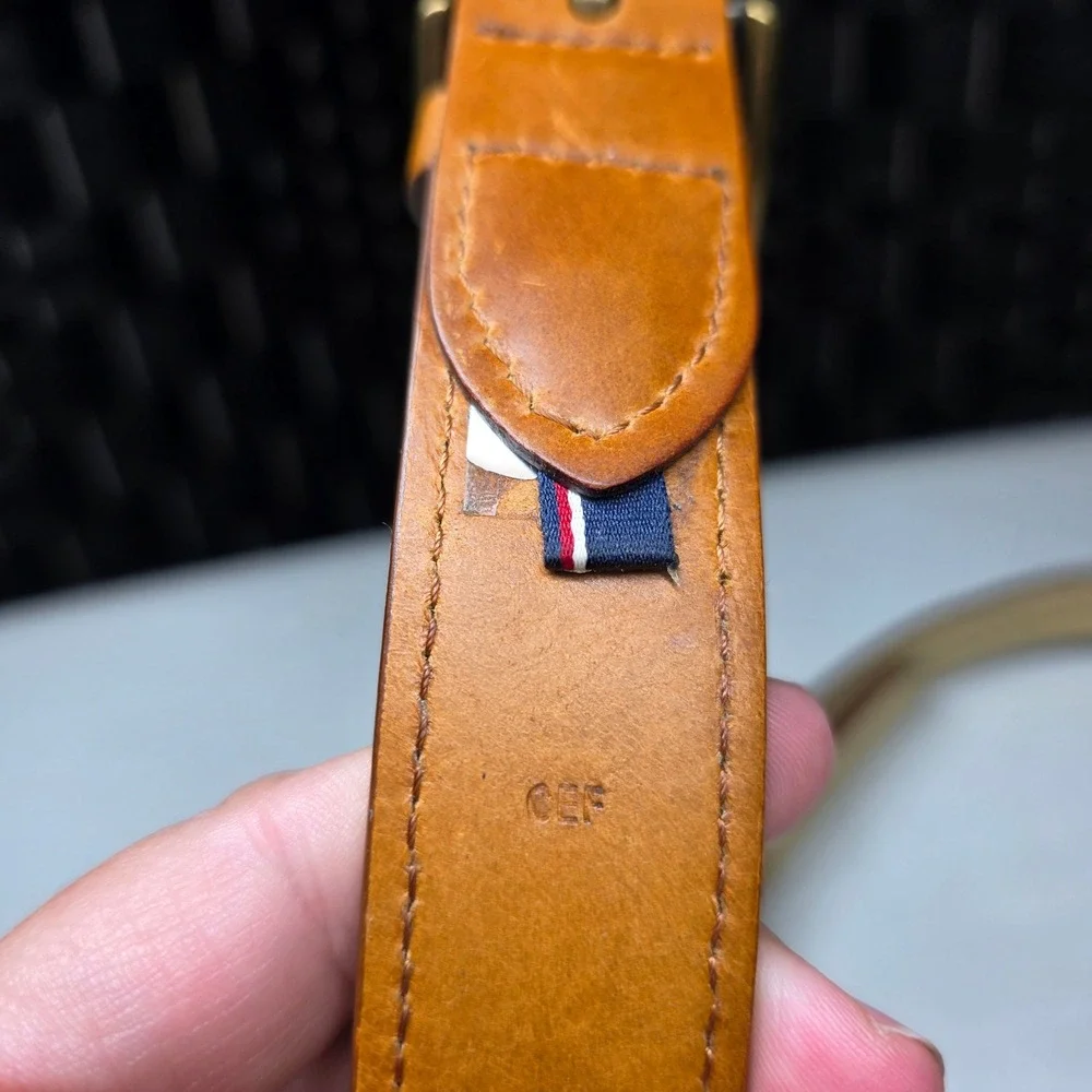 Tommy Hilfiger Mens Tan Leather Canvas Ribbon Belt Size 40 Preppy Classic Khaki